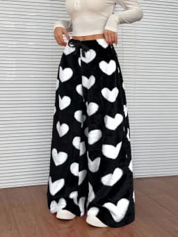 Women Casual Trousers Elastic Waistband Drawstring Tie Pajama Bottoms Leopard Print Wide Leg Lounge Pants