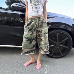 STYLISH LADY Retro Camo Print Loose Sweatpants Shorts 2026 Summer Women Hip Hop Distressed Raw Hem Casual Streetwear Capri Pants