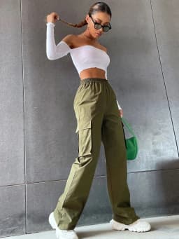 Elegant Solid High Waist Ripped Pant Fashion Women Pocket Elastic Straight Cargo Pants Casual Streetwear Sweatpant Y2K Trousers