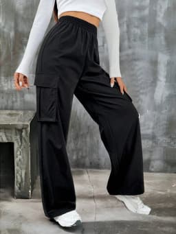 Elegant Solid High Waist Ripped Pant Fashion Women Pocket Elastic Straight Cargo Pants Casual Streetwear Sweatpant Y2K Trousers