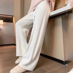 Autumn Winter Warm Knitted Pants Women Korean Elastic High Waist Thicken Trousers Woman Casual Wide Leg Straight Sweater Pants