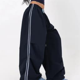 Baggy Wide Leg Track Pants Women Y2K Streetwear Red Stripe Elastic Waist Korean Casual Cargo Trousers Hip Hop Dance Gym Joggers