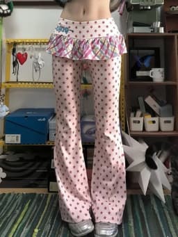 Aoaiiys Harajuku Pants for Women Kawaii Fake Two Piece Wide Leg Trousers Sweet Pink Star Waist Skirts Pants Spring Summer New