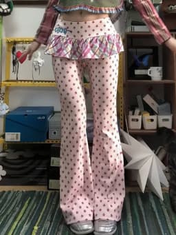 Aoaiiys Harajuku Pants for Women Kawaii Fake Two Piece Wide Leg Trousers Sweet Pink Star Waist Skirts Pants Spring Summer New