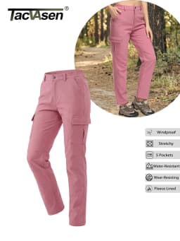 TACVASEN Womens Winter Skiing Hiking Softshell Pants Snowboard Cargo Pants Waterproof Windproof Multi-Pockets Fleece Lined Trous
