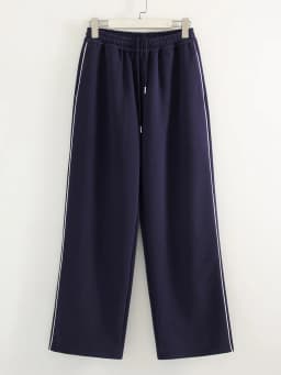 Women Sweatpants Cotton Red Side Striped Sports Pants Straight Elastic Waist Pants For Women Navy Blue Sweatpants With Stripe