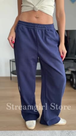 Women Sweatpants Cotton Red Side Striped Sports Pants Straight Elastic Waist Pants For Women Navy Blue Sweatpants With Stripe