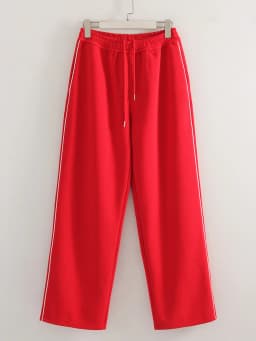 Women Sweatpants Cotton Red Side Striped Sports Pants Straight Elastic Waist Pants For Women Navy Blue Sweatpants With Stripe