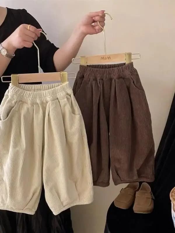 Unisex Kids Casual Long Pants 2025 Spring Autumn Collection Trendy Corduroy Sporty Wide Leg Trousers for Baby Boys And Girls