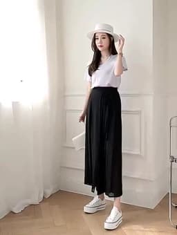 Pleated Chiffon Skirt Pants Thin Casual Women High Waist Wide Leg Pantalones Mujer Korean Fashion Harajuku Ropa Baggy Trousers