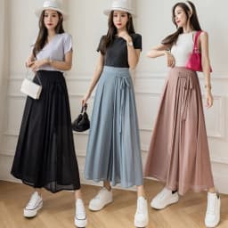 Pleated Chiffon Skirt Pants Thin Casual Women High Waist Wide Leg Pantalones Mujer Korean Fashion Harajuku Ropa Baggy Trousers
