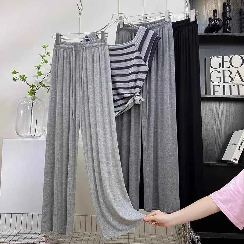 Modal High Waist Draped Wide Leg Pants Women Summer Thin Loose Slim Straight Long Casual Trousers Large Size Sun Protection