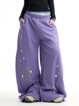 Y2K Stars Print Wide Leg Pants Women Spring Streetwear High Waist Hip Hop Trousers Harajuku American Casual Bf Purple Pant New
