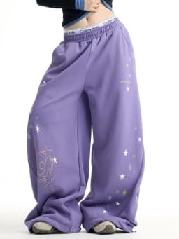 Y2K Stars Print Wide Leg Pants Women Spring Streetwear High Waist Hip Hop Trousers Harajuku American Casual Bf Purple Pant New