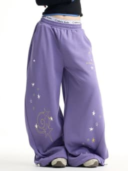 Y2K Stars Print Wide Leg Pants Women Spring Streetwear High Waist Hip Hop Trousers Harajuku American Casual Bf Purple Pant New
