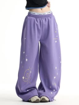 Y2K Stars Print Wide Leg Pants Women Spring Streetwear High Waist Hip Hop Trousers Harajuku American Casual Bf Purple Pant New
