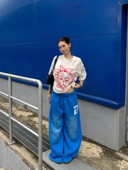 Casual hip-hop retro blue sweatpants Y2K Harajuku street pants rock roll women's trendy oversized washed loose wide-leg pants