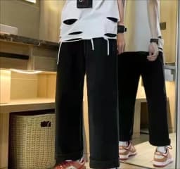 Casual hip-hop retro blue sweatpants Y2K Harajuku street pants rock roll women's trendy oversized washed loose wide-leg pants