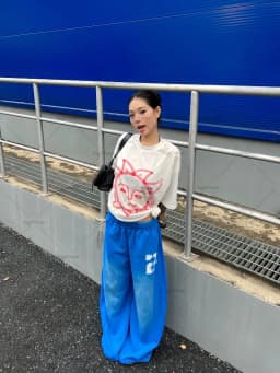 Casual hip-hop retro blue sweatpants Y2K Harajuku street pants rock roll women's trendy oversized washed loose wide-leg pants