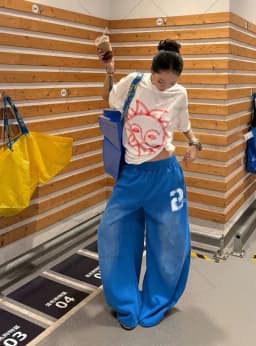 Casual hip-hop retro blue sweatpants Y2K Harajuku street pants rock roll women's trendy oversized washed loose wide-leg pants