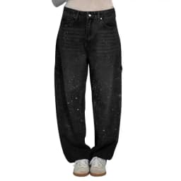 Women's Straight Leg Denim Pants High Waisted Baggy Wide Leg Bling Jeans Casual Sparkly Harem Jeans for Streetwear