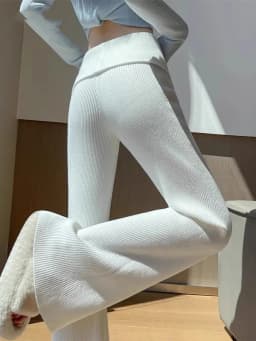 High Waist Thickened Knitted Flared Pants Women's Autumn Winter Fleece Slim Fit Casual Floor Length Hoof Pants