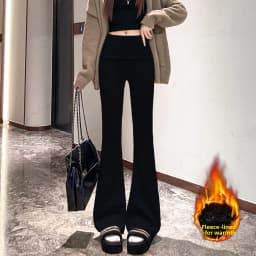 High Waist Thickened Knitted Flared Pants Women's Autumn Winter Fleece Slim Fit Casual Floor Length Hoof Pants