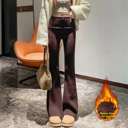 High Waist Thickened Knitted Flared Pants Women's Autumn Winter Fleece Slim Fit Casual Floor Length Hoof Pants