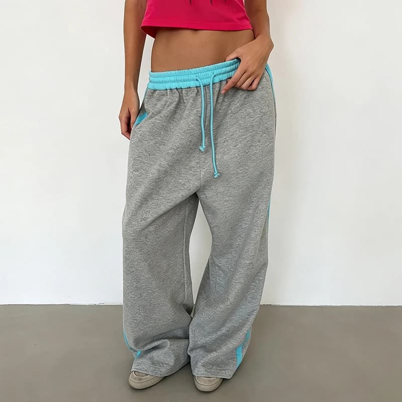Women Y2K Color Block Wide Leg Sweatpants Waistband Loose Baggy Gothic Fashion Trousers American Retro Streetwear Casual Joggers
