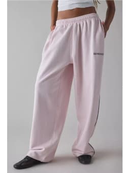 Spring Autumn New Pink Embroidered Casual Pants For Women Loose And Comfortable Straight Elastic Waist Trousers 2026