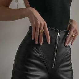 women leather pants 2025 autumn New Women's Faux Leather Pants Zipper Detail High Waisted Tummy-Control Slimming Pencil Trousers