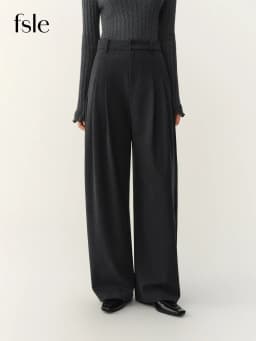 FSLE 2026 Fall Winter Women's Chic Versatile Gray Pleated Barrel Leg Dress Pants with Flowy Fit - Flattering for Daily Wear