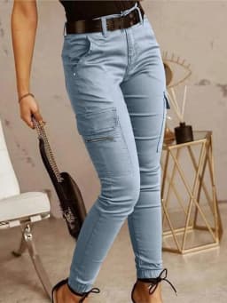 Fashion Woman Work Trousers Spring Autumn Casual Multi-Pocket Tight Foot Trousers Low-waist Button Solid Color Women's Leggings