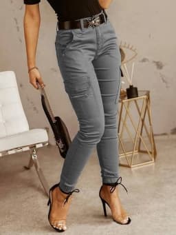 Fashion Woman Work Trousers Spring Autumn Casual Multi-Pocket Tight Foot Trousers Low-waist Button Solid Color Women's Leggings