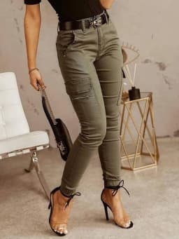 Fashion Woman Work Trousers Spring Autumn Casual Multi-Pocket Tight Foot Trousers Low-waist Button Solid Color Women's Leggings