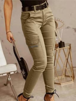 Fashion Woman Work Trousers Spring Autumn Casual Multi-Pocket Tight Foot Trousers Low-waist Button Solid Color Women's Leggings