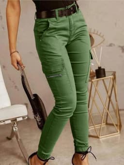Fashion Woman Work Trousers Spring Autumn Casual Multi-Pocket Tight Foot Trousers Low-waist Button Solid Color Women's Leggings