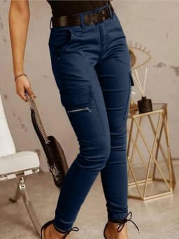 Fashion Woman Work Trousers Spring Autumn Casual Multi-Pocket Tight Foot Trousers Low-waist Button Solid Color Women's Leggings