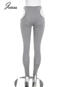 Joskaa Sexy Waist Cutout Leggings Foot Stirrup Skinny Pants Casual Workout Gym Sport Bottoms Women Stretch Tight Yoga Trousers