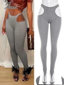 Joskaa Sexy Waist Cutout Leggings Foot Stirrup Skinny Pants Casual Workout Gym Sport Bottoms Women Stretch Tight Yoga Trousers