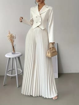 Missuoo Women‘s High Waist Elastic Waist Pleated Wide Leg Pants 2026 Summer Solid White Flowy Floor Length Palazzo Trousers