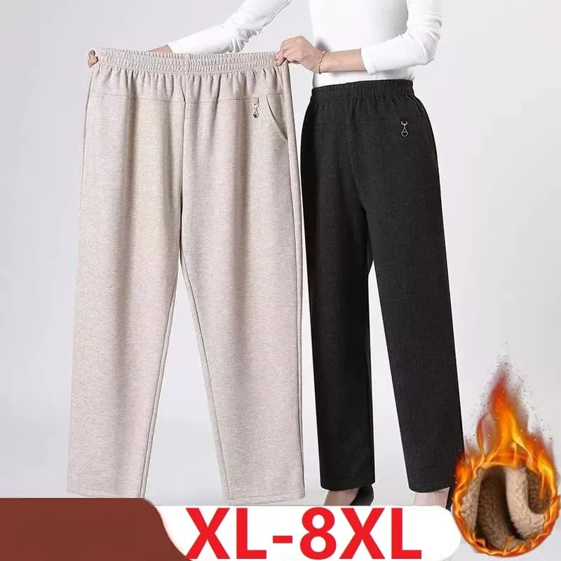 Women Trousers New Autumn Winter Pants Elastic High Waist Mother Casual Pants Female Velvet Straight Pants Oversize 6XL 7XL 8XL