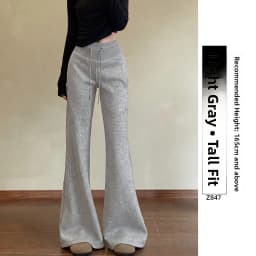 Grey American Style Retro Flared Sweatpants Women's Spring New High Waist Casual Slimming Sports Bell Bottoms
