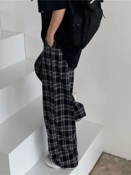 JMPRS Vintage Plaid Women Pants Elastic Waist Casual Loose Summer Oversize Trousers Black Harajuku Blue Female Pants New