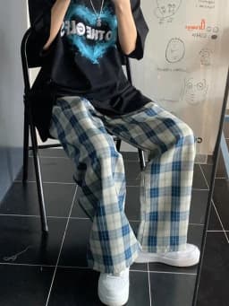 JMPRS Vintage Plaid Women Pants Elastic Waist Casual Loose Summer Oversize Trousers Black Harajuku Blue Female Pants New