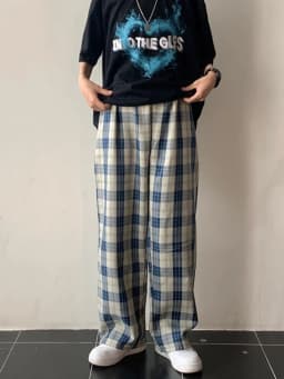 JMPRS Vintage Plaid Women Pants Elastic Waist Casual Loose Summer Oversize Trousers Black Harajuku Blue Female Pants New