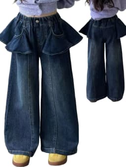 Girls Denim Jeans Spring Autumn New Korean Style Pleated Curtain Straight Leg Casual Wide Leg Pants for Medium And Large Chil...