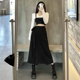 Harajuku Fake Two-piece Baggy Pants Women Spring Summer New High Waist Irregular Black Wide Leg Pants Streetwear