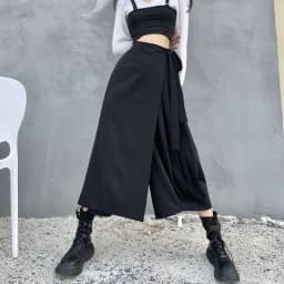 Harajuku Fake Two-piece Baggy Pants Women Spring Summer New High Waist Irregular Black Wide Leg Pants Streetwear