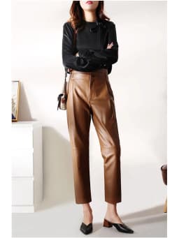 Genuine Leather Pants Women Winter 2026 New Fashion Elastic High Waist Pants Women Harem Pants Casual Trouser Female